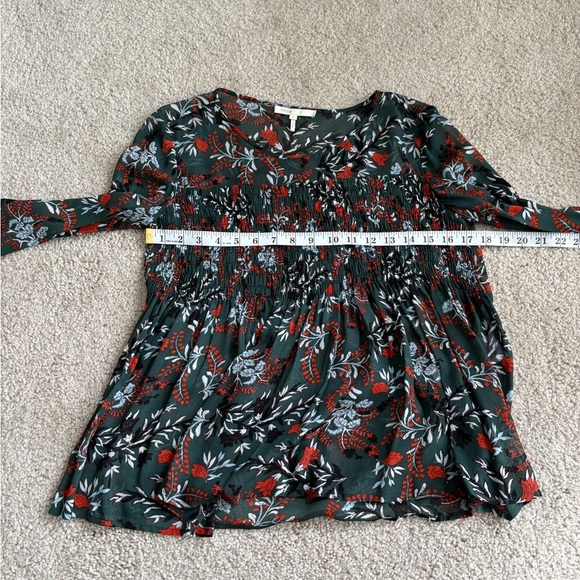 Maje Paris Green Floral Lo Fleur Crepe Georgette Top Sheer Smocked Blouse Large - Picture 12 of 15